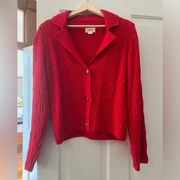 RED POLO CARDIGAN SWEATER. SIZE LARGE - Picture 3 of 6